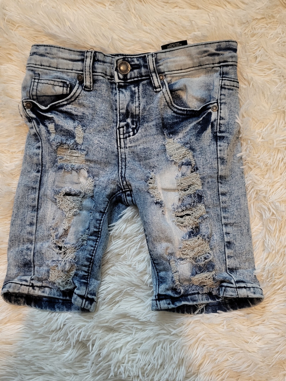 Kids Unisex Light Blue Distressed Denim Shorts #0007